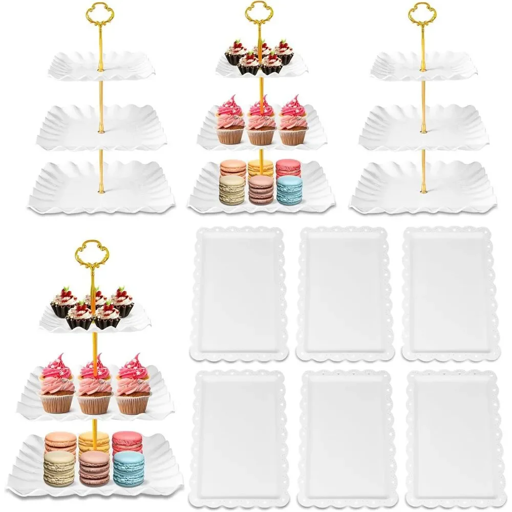 10 Pk Dessert Table Set - 4 3-Tier Cupcake Stands & 6 Serving Trays for Party